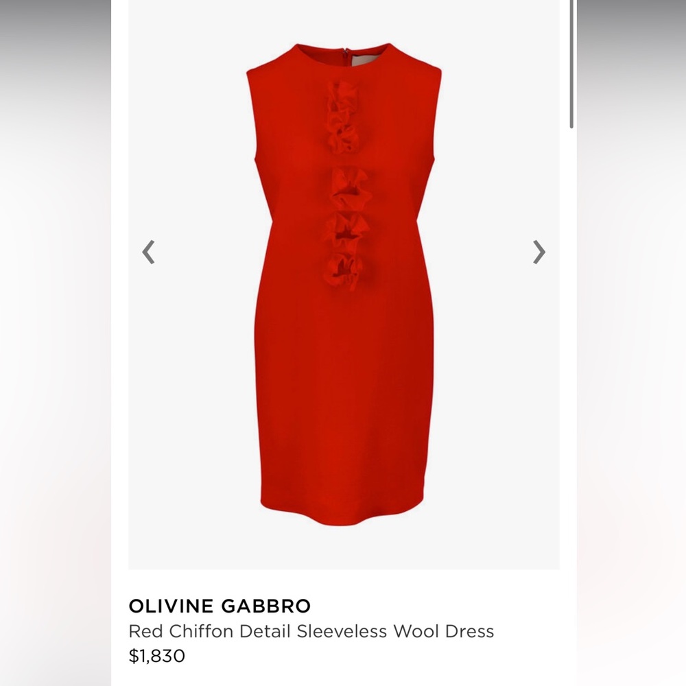 Olivine Gabbro - Red Chiffon Detail Sleeveless Wool Dress $1,830
